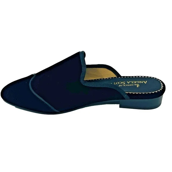 The Office of Angela Scott Adelaide Mule 38.5 Black Velvet Low Heel Wingtips NIB